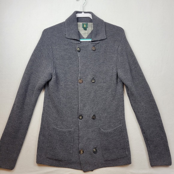 Robert Talbott Mens Grey Merino Wool Double Breasted Cardigan Sweater Italy Med